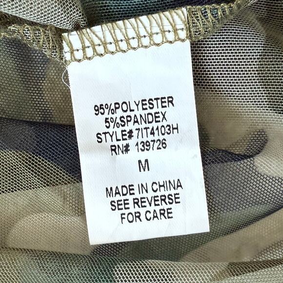 Wild Honey Camo Print Mesh Long Sleeve Crop Top Sheer Size Medium Green Brown - Picture 4 of 7